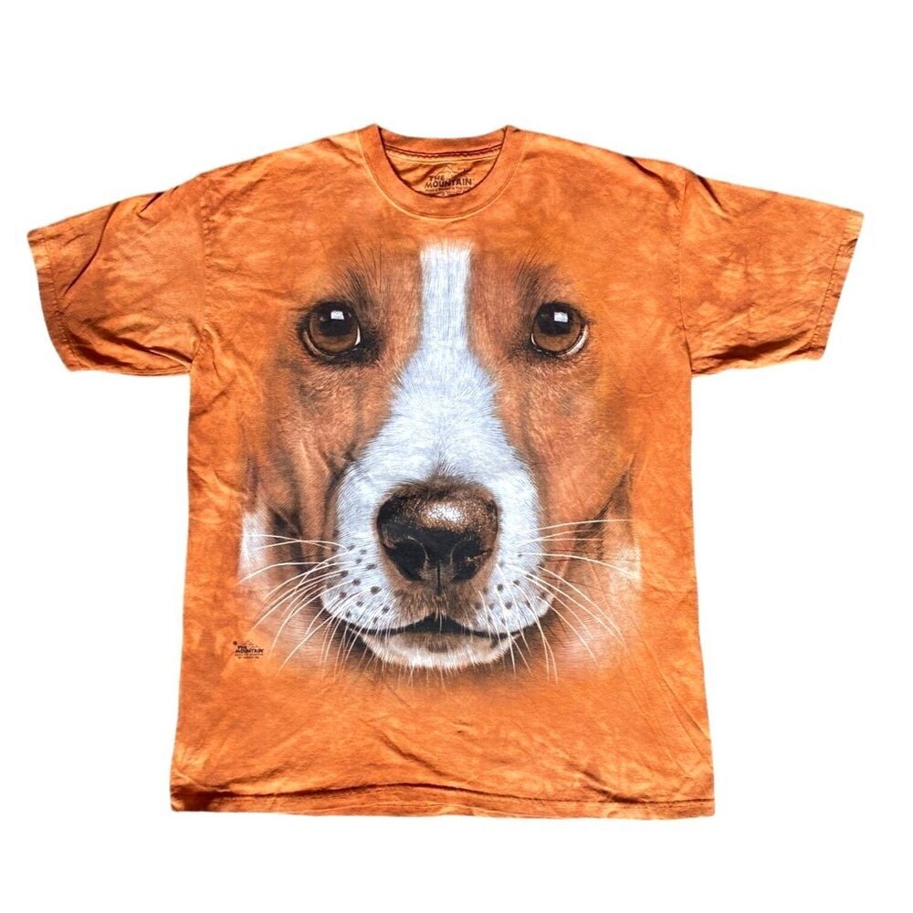 The Mountain big‎ dog face orange brown tie dye hand printed t-shirt men XL